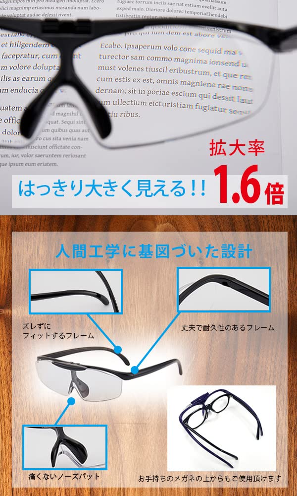 Amazon.co.jp: 拡大鏡 メガネ 型 ルーペ 跳ね上げ式 1.6倍 (パープル